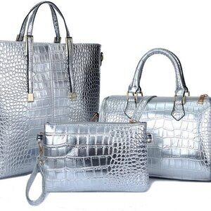 Women Handbag Set Leather Crocodile Pattern Tote Purse Wallet Shoulder Bags
